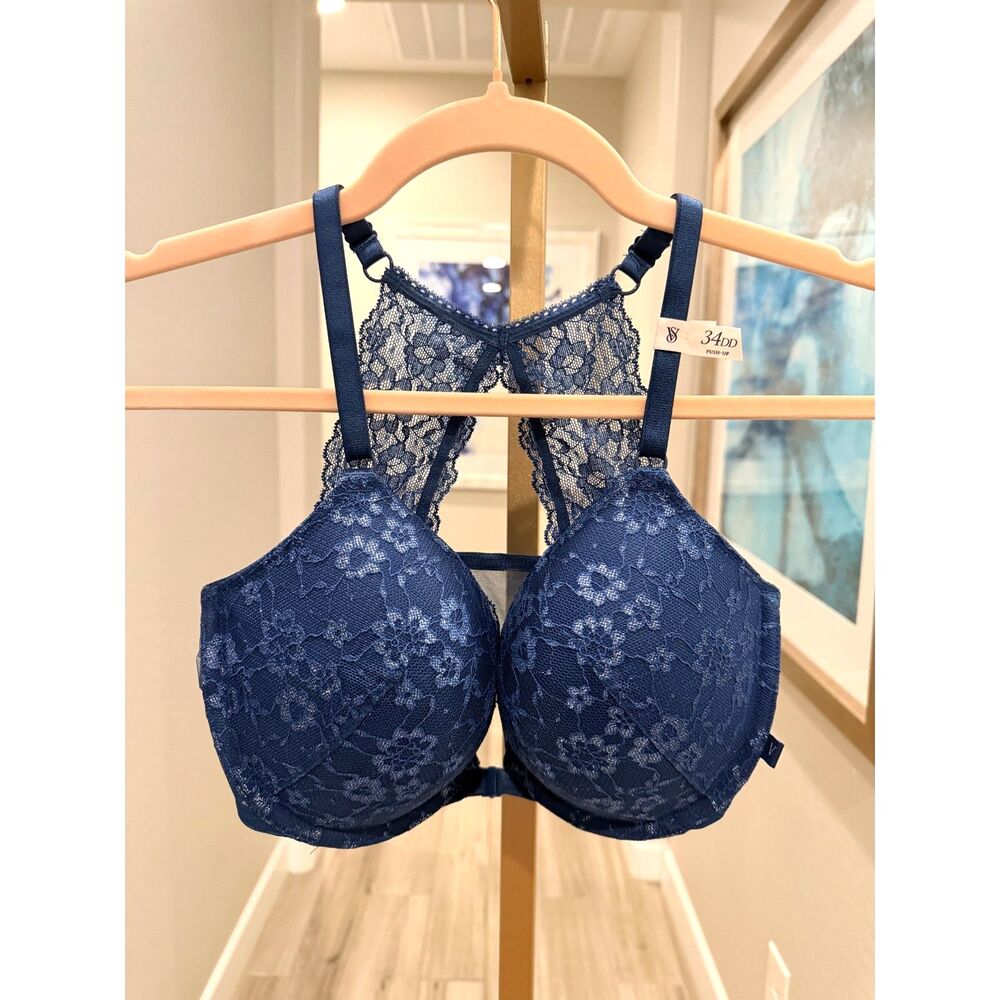 Victoria's Secret 34DD Lace Racerback Push Up Bra Blue Teal NWT